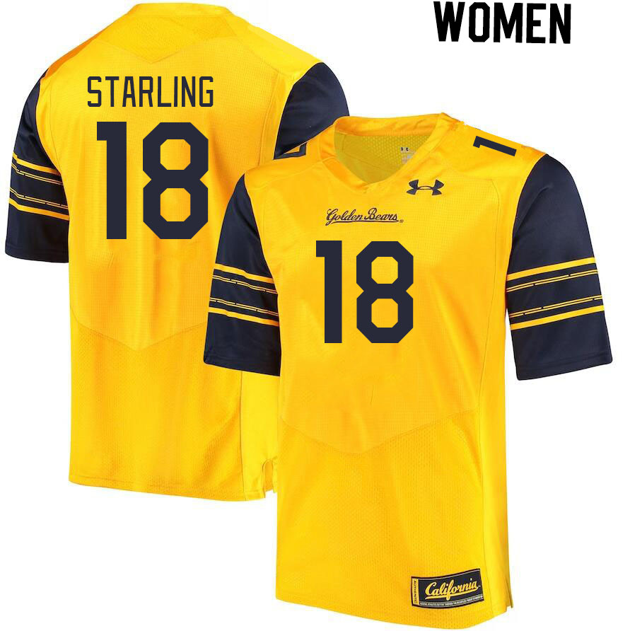 Women #18 Mason Starling California Golden Bears College Football Jerseys Stitched Sale-Gold - Click Image to Close